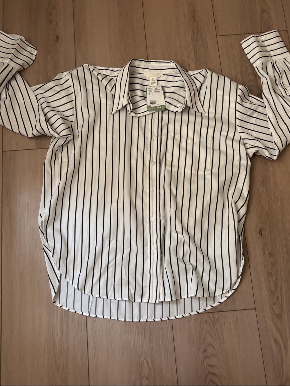 H&M White Button-Down Shirt with Black Stripes